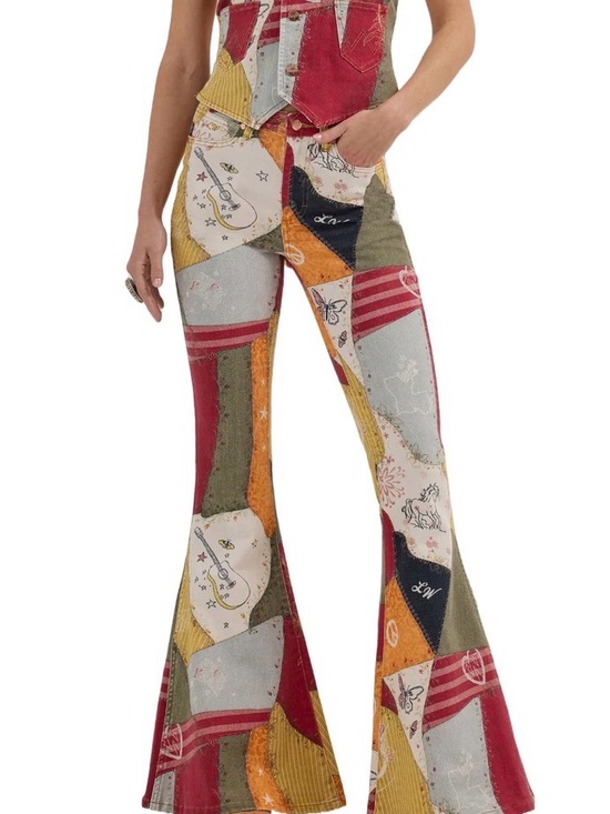 Wrangler Denim - Wrangler Lainey Wilson Patchwork Jeans — Burgundy, Mustard, Olive, Cream